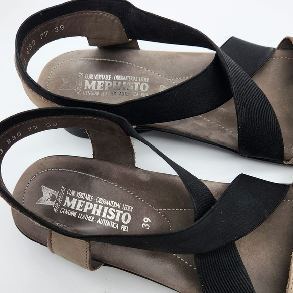 Mephisto Black and Tan Sandals with Adjustable Ankle Straps - Picture 3 of 10